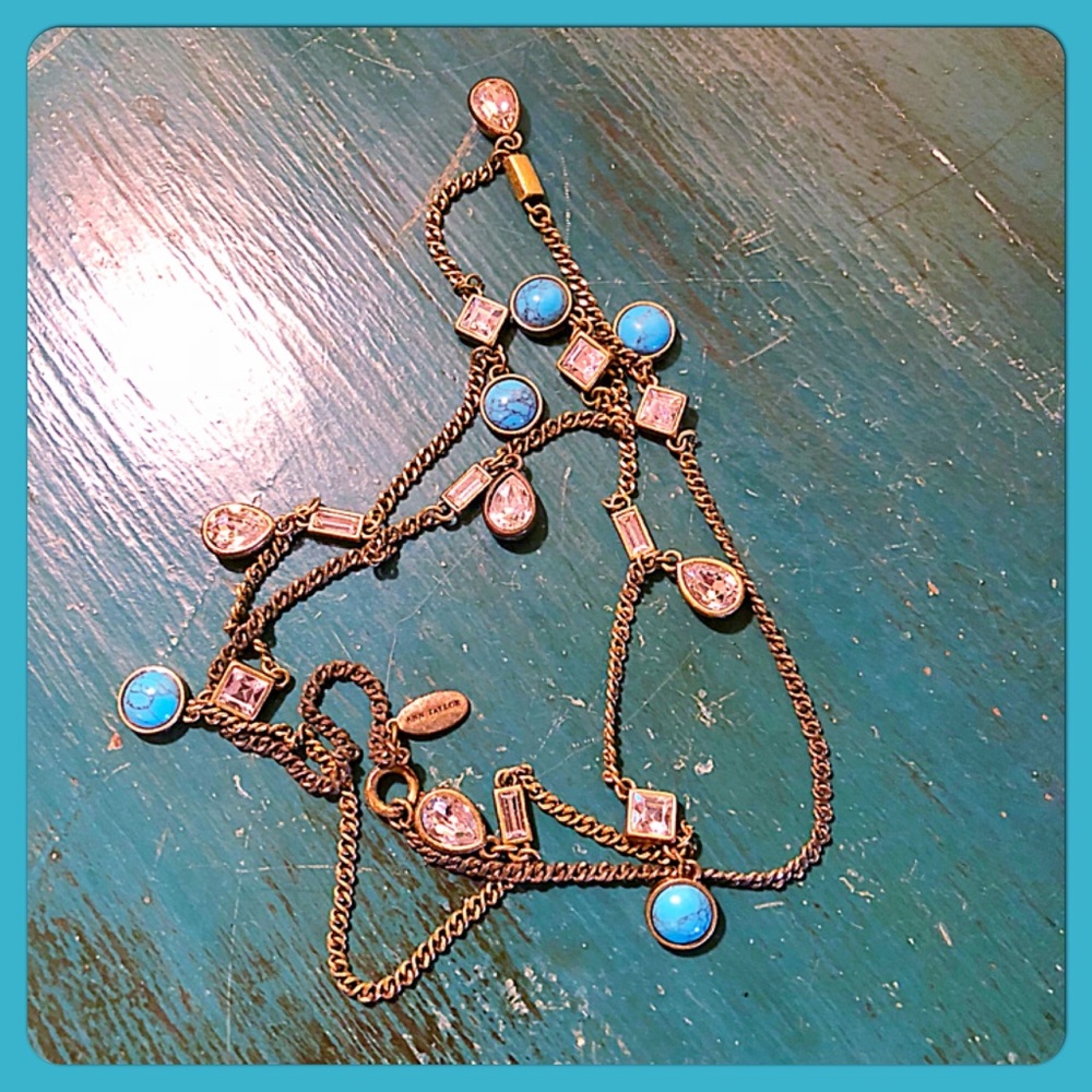 💕VTG Ann Taylor Turquoise & Crystal Necklace💕